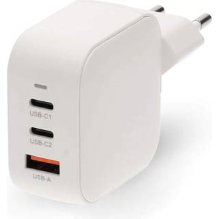 Vægoplader | 70 W | GaN | PD3.0 | Hurtigopladningsfunktion | 1.5 / 2.25 A / 2.5 / 3.0 / 3.5 A | Antal output: 3 | USB-A / 2x USB-C | Automatisk Valgt Spænding | Hvid