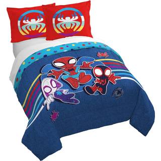 Jay Franco Duvet Cover Set - 3 stykker dyne cover og skamsæt Super Soft Cloz Kids Bedding (Indsæt ikke inkluderet) Blue - Spidey & Friends Queen