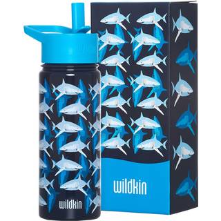 Wildkin Kids 18 oz rustfrit stål vandflaske - BPA -fri lækagesikker isoleret let rengøring - hajer