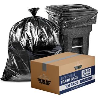 55 gallon store papirkurvposer - 160 megapakke - 20 mikron sort entreprenør affaldsposer | Tungt græsplænebladsposer af affald | 55-60 gallon Eks