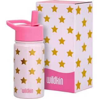 Wildkin Kids 14 oz Rustfrit stål Vandflaske - BPA -fri lækagisof isoleret let rengøring - lyserøde og guldstjerner