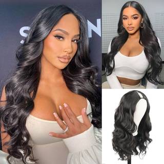 Duft v del paryk kropsbølge syntetiske parykker til kvinder 26 tommer sort hår v del paryk opgrader u dele parykker glueless fuld hovedklip i hal