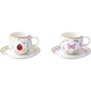 Sæt med 2 kaffekopper med underkopper, porcelæn, præget design, 120 ml