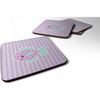"""" Caroline's Treasures Purple Fish Foam Coaster Set på 4 3,5 multicolor """"