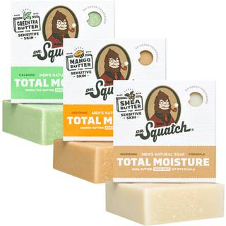 Dr. Squatch New Total Moisture Men's Bar Soap - 3 -Pack Unscented Shea Butter Mango Butter Green Tea Butter - No og Tilføjet duft - Nourish Glat