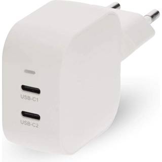 Nedis - Vægoplader | 45 W | GaN | PD3.0 | Hurtigopladningsfunktion | 2.25 A / 3.0 A | Antal output: 2 | 2x USB-C™ | Automatisk Valgt Spænding | Hvid - WGCHA45WWT