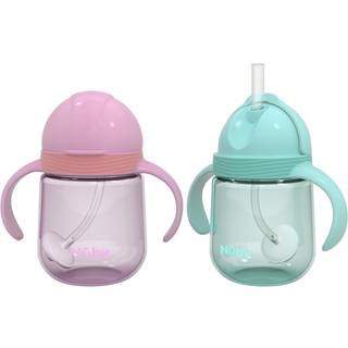 Nuby no -spill clik -it silikone halm toddler cup - (2 pakke) 8 oz - 360 v?gtet halm toddler sippy cup til 1+ ?r gammel - lyser?d/aqua