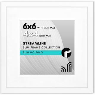 AmericanFlat 6x6 -billedramme med knust -resistent glas - Brug som 4x4 ramme med Mat eller 6x6 uden Mat - Streamline Collection - tynd firkantet