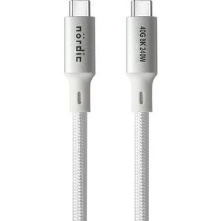 NÖRDIC 50cm USB4 USB-C til C nylonflettet kabel PD3.1 med 240W hurtigopladning 40G 8K60Hz 4K120Hz 5K60Hz 2x4K60Hz Emarker