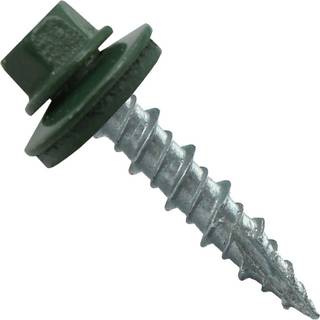 Metal Tagsk?rer: (250) 10 x 1 """" Evergreen hex hovedplade Metalstak. Selvstart metal til tr? sidespor skruer EPDM -vaskemaskine. Farvet hoved