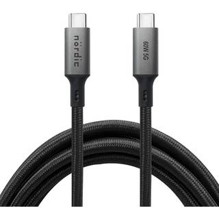 NÖRDIC 5m USB3.2 Gen1 USB-C til C nylonflettet kabel hurtig opladning 3A 5Gbps Strømforsyning PD 60W