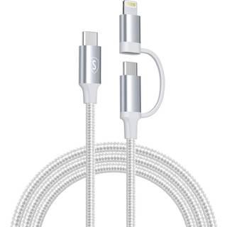 SiGN 2-i-1 USB-C til USB-C 60W PD 3A / Lightning 27W 2.4A kabel, 1m - Hvid