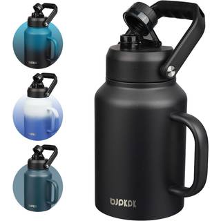 Bjpkpk 64 oz isoleret vandflaske med håndtag Stor opvaskemaskine Sikker halv gallon Vandflaske BPA Gratis vandkande Bred mund Metal Vandflaske me