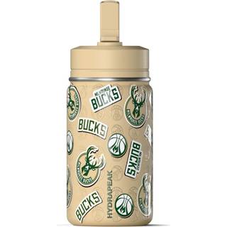 Hydrapeak x NBA officielt licenseret Milwaukee Bucks 14 oz mini børneflaske med halmlåg og håndtere genanvendelig rustfrit stål dobbeltvæg isoler