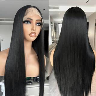 Zavide Naturligt udseende hår syntetisk jet sort blonder foran paryk silke lige parykker varmebestandig fiber før plukket med baby hår håndlavet