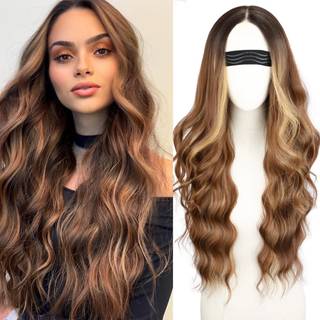 Nostalgi honning blond fremhævning paryk til kvinder 26 tommer midterste del krøllet bølget paryk naturligt udseende syntetisk varmebestandig fib