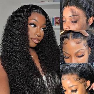 Escrive Curly Blonder Front Wig Human Hair Pre plukket med babyhår 180% Densitet Deep Curly Wig Human Hair 13x6 HD Lace Frontal Wigs Human Hair F