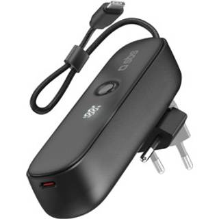 2-i-1 Hybrid PowerBank & Vægoplader m. USB-C Kabel - 5000 mAh / 20W - SBS - Sort