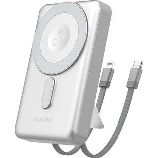 Dudao Powerbank 10000 mAh PD 20W med MagSafe, stander og indbyggede USB-kabler – Sølv