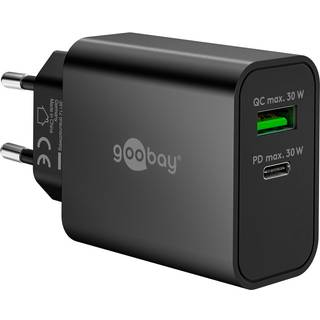 Goobay USB-C/USB GaN Dual lader, 30W, PD/QC, Sort