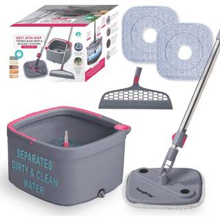 Square Spin & Bucket Smart Floor Mop med separate rum til rent og snavset vandrensning (moppepand med squeegee fejer)