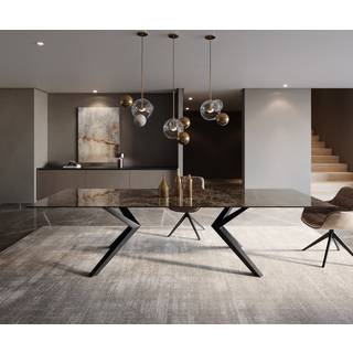 Esstisch Edge 300x100 Keramik Laminam® Emperador Extra Lucidato Dunkelbraun Zenthara kantig Metall Schwarz