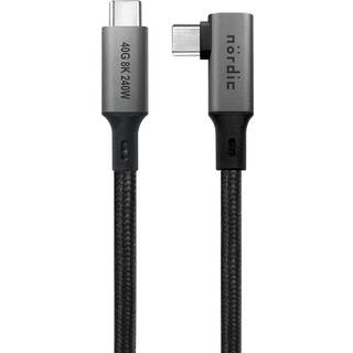 NÖRDIC vinklet 2m USB4 USB-C til C nylonflettet kabel PD3.1 240W 40G 8K60Hz 4K144Hz grå