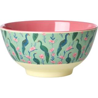 Peacock Power Skål, Green/Pink Ø15 cm