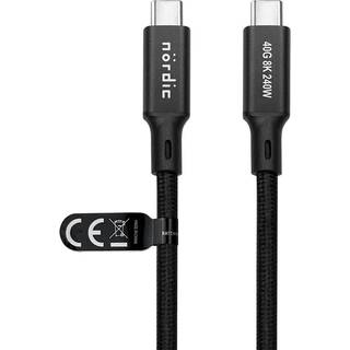 NÖRDIC 1,5 m USB4 USB-C til C nylonflettet kabel PD3.1 240W 40G 8K60Hz 4K144Hz Sort