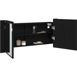 LED Spejlskab med dør Sort eg 100 x 12 x 45 cm Konstrueret træ