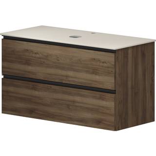 Tvättställsskåp Walnut Luna Trä 100 cm med Cosentino Bänkskiva Silestone Ljusbeige Polerad