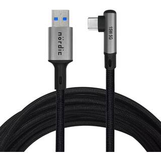 NÖRDIC VR Link-kabel 5m USB3.2 Gen1 USB-C til A 5Gbps 3A hurtigopladning Quest 2 Super Speed USB Sort