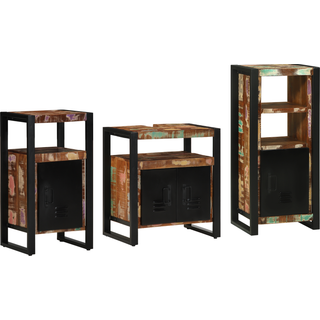 Badeværelsesmøbel Sæt 3 Dele Flerfarvet Solid Genvundet Træ