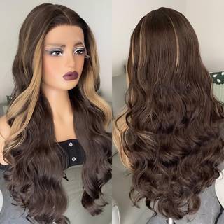 ZAVIDE honningbrun syntetisk blondeparyk med babyhr Balayage brun limfri midterdel HD blonderombre paryk til kvinder