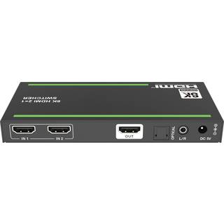 NÖRDIC 8K HDMI 2.1 Switch og Extractor 2 til 1 8K60Hz 4K120Hz CEC HDR Dolby Atmos, True HD, Digital Plus, DTS-HD Master