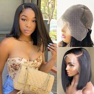13x6 Bob Lace Front Wigs Human Hair Straight Wigs For Black Women Bob Wig Human Hair Side Del Frontal Bob Wigs Pre plukket med babyhår Naturlig h