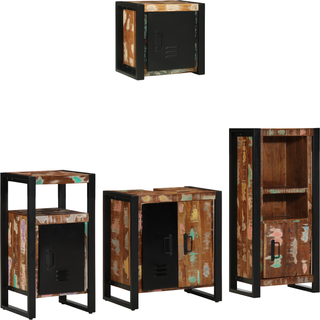 Badeværelsesmøbel Sæt 4 Dele Flerfarvet Solid Genvundet Træ