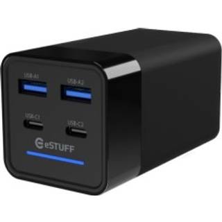 eSTUFF 4 ports USB-A / USB-C oplader (120W PD/QC 3.0) | Sort | PRIS-MATCH