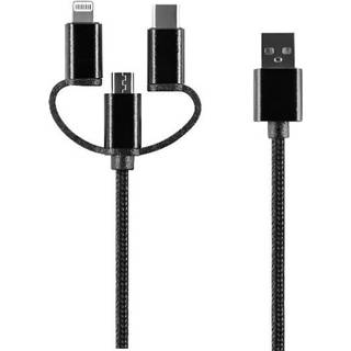 Setty USB Multikabel 2A 1m (USB-C/MicroUSB/Lightning) Sort