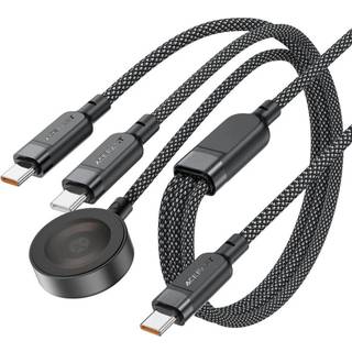 Acefast C6-11 3-i-1 USB-C til 2x USB-C / Qi-kabel 100W, 1,2m - sort