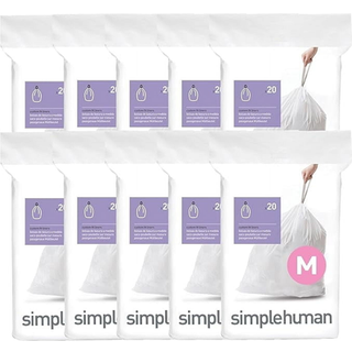 simplehuman Kode M 200 Antal gte Custom Fit Liners Skraldeposer med snoretrk i dispenserpakker 45 liter / 11,9 gallon hvid
