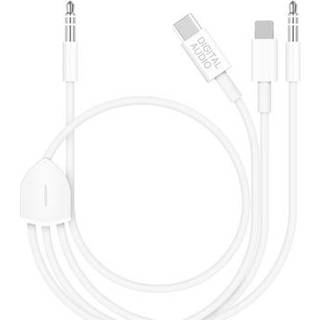MH045S 3-i-1 AUX Bilkabel – USB-C, Lightning & 3.5mm Jack – Hvid