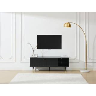 TV-møbel med 2 døre og 2 nicher med egetræsfiner - Sort og gylden - PARIOMA