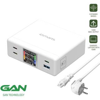 Bordoplader - 130W / 3x USB-C & 1x USB-A - 4smarts GaN DIY Mode - Hvid
