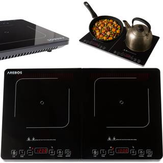 Arebos® dobbelt induktionskogeplade 3500W | 2 kogezoner med touchdisplay og timer, bærbar til camping