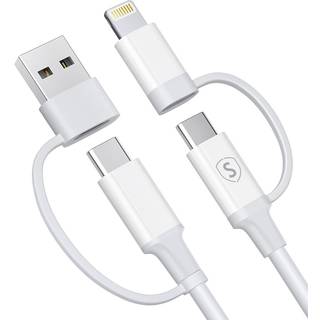 SiGN 4in1 USB-A/USB-C til Lightning/USB-C kabel 60W/3A, 1m - Hvid