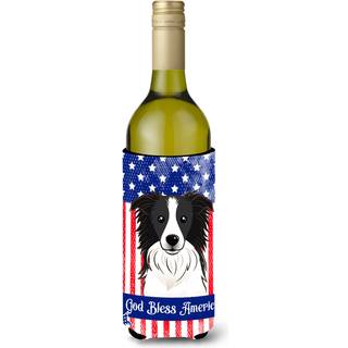 """"Carolines Treasures BB2171LITERK """"""""God Bless American Flag with Border Collie"""""""" Vinflaske Hugger Koozie 750ml Multicolor""""