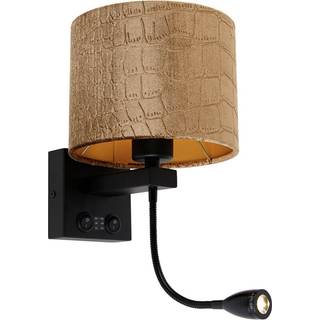 Væglampe sort med fløjlslampeskærm krokodille design 18 cm - Brescia