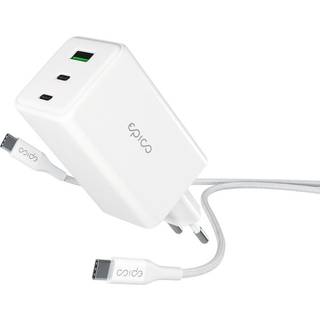 Epico UltraBoost GaN 100W Vægoplader - 1.2m USB-C til USB-C Kabel - 2x USB-C / 1x USB-A - Hvid