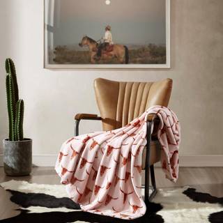 WRANGLER - Kast t?ppe bl?d plys fleece senget?j Yellowstone inspireret vestlig indretning til seng eller sofa (styre hoved fersken 50 """" x 70 """")